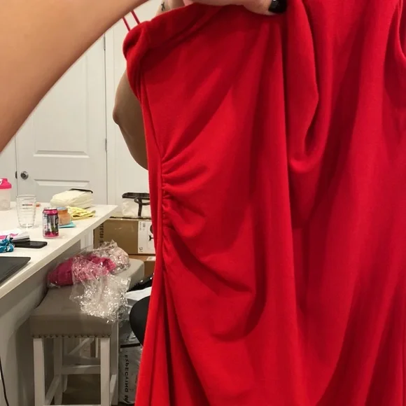 Red one shoulder midi dress - Picture 2 of 4